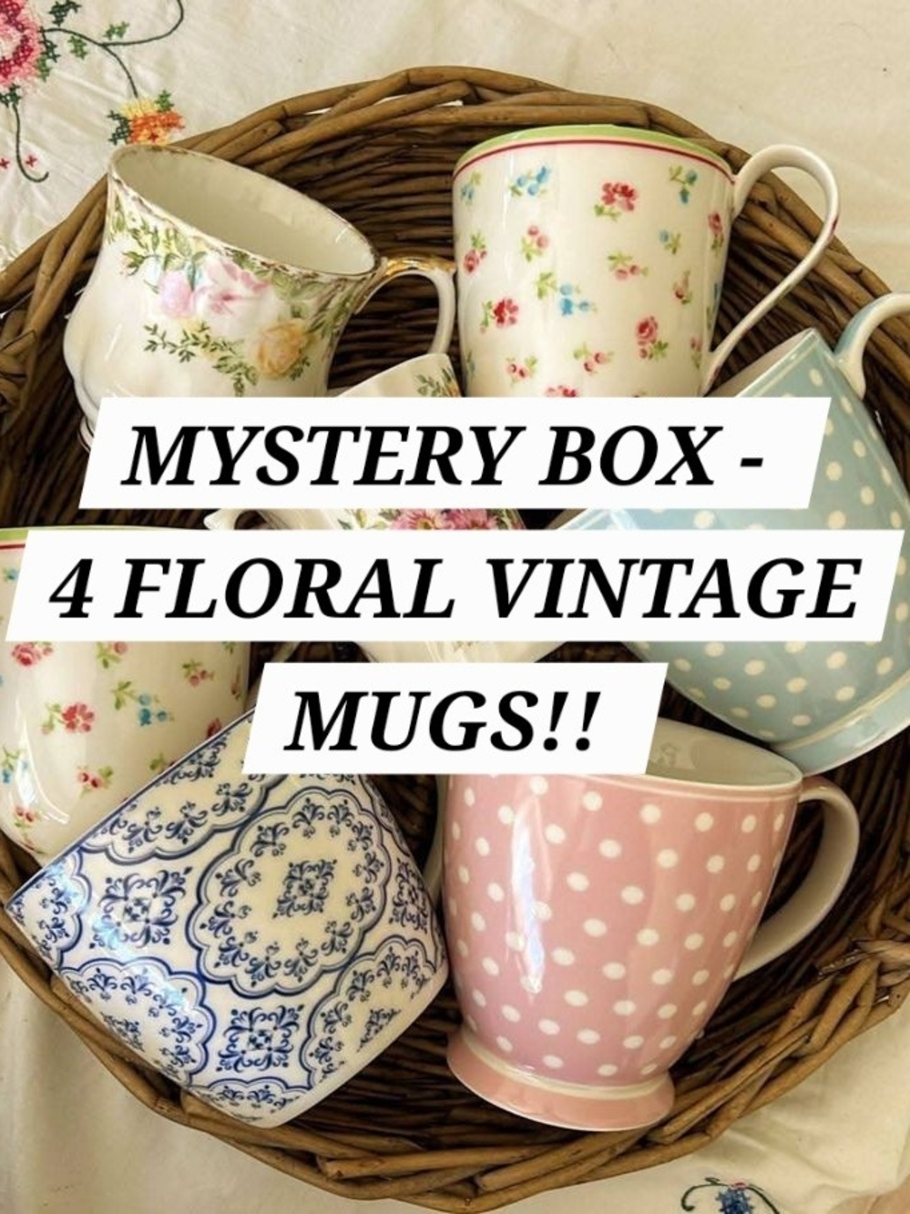 MYSTERY BOX! 4 Antique Vintage Mismatched Mugs